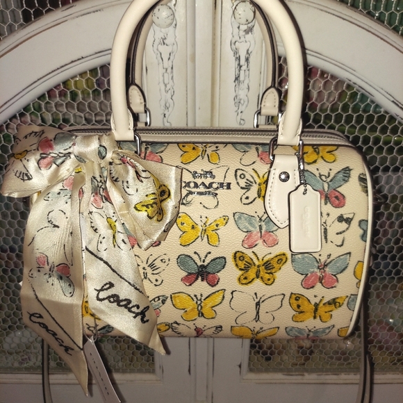 Coach NWT Rowan Satchel Crossbody w/ Butterfly Print & New Butterfly Mirror - Picture 4 of 15